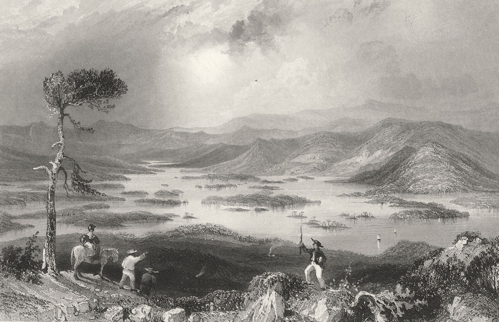 Squawm Lake (New Hampshire), New Hampshire. WH BARTLETT 1840 old antique print